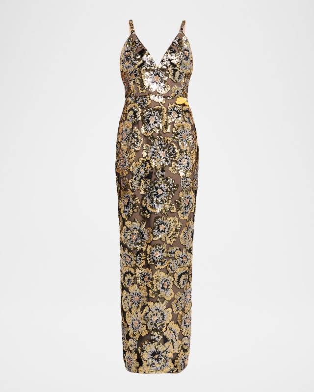 Allegra Sequined Sleeveless V-Neck Gown